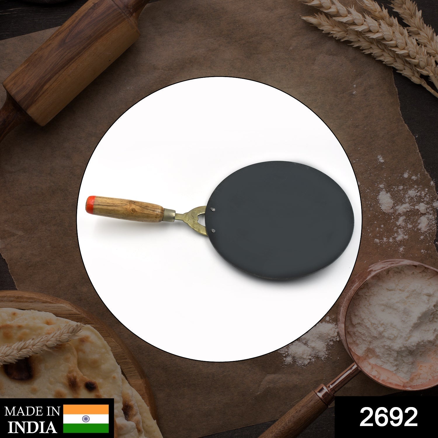 Wooden Handle Roti Tawa used in all household and kitchen purposes for making rotis and parathas nonstick tawa etc.