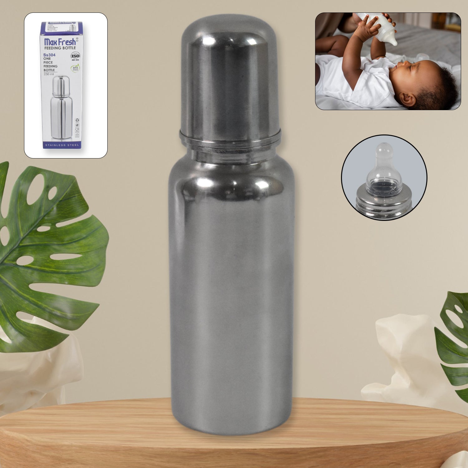 Stainless Steel Baby Feeding Bottle, Milk Feeding (250 ML)