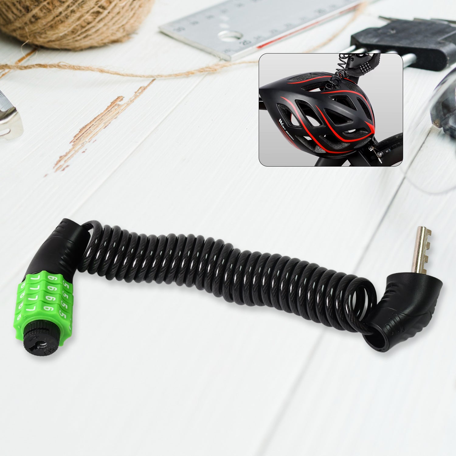 Spiral Cable Lock | 4-Digit Combination Code | Bicycle Security Lock (1 Pc)