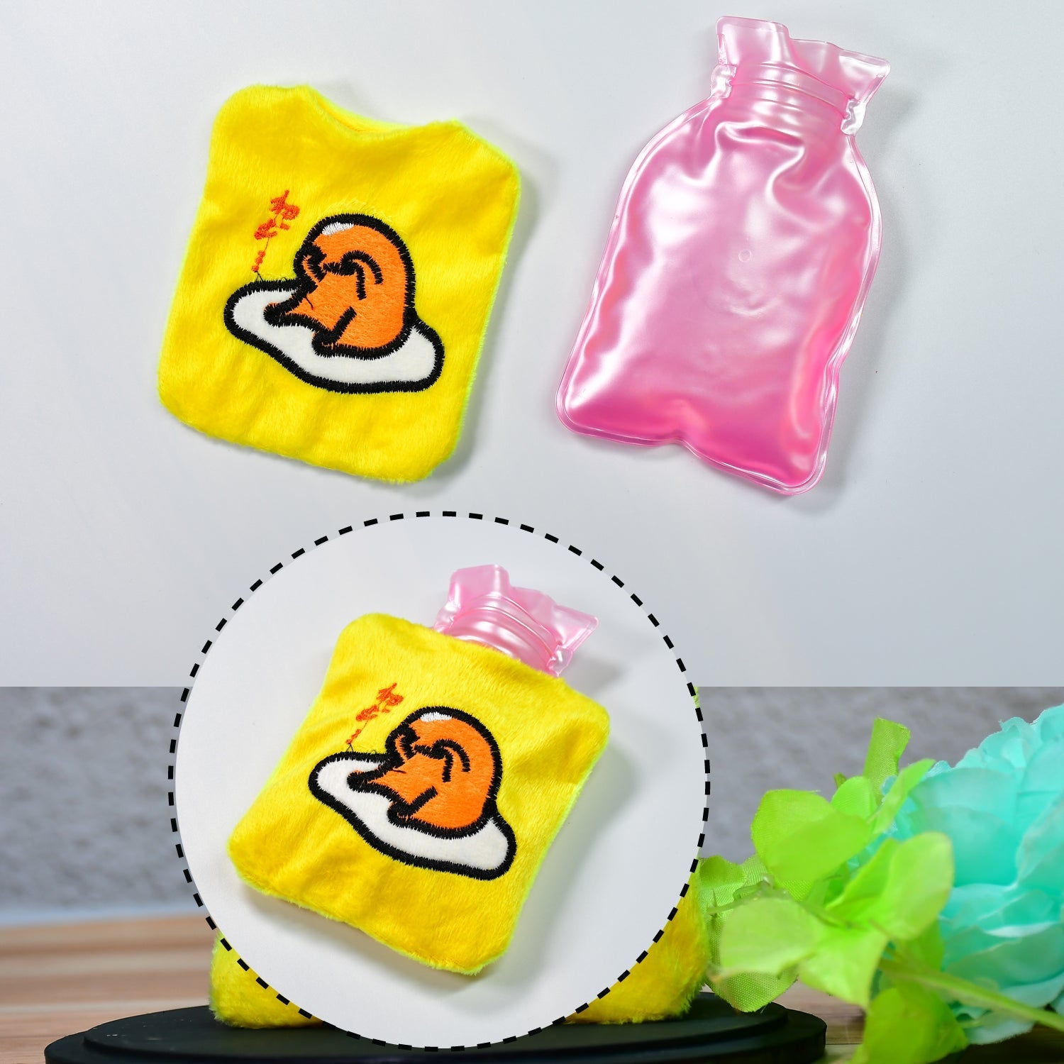 Yellow Duck Head Small Hot Water Bag with Cover for Pain Relief, Neck, Shoulder Pain and Hand, Feet Warmer, Menstrual Cramps.