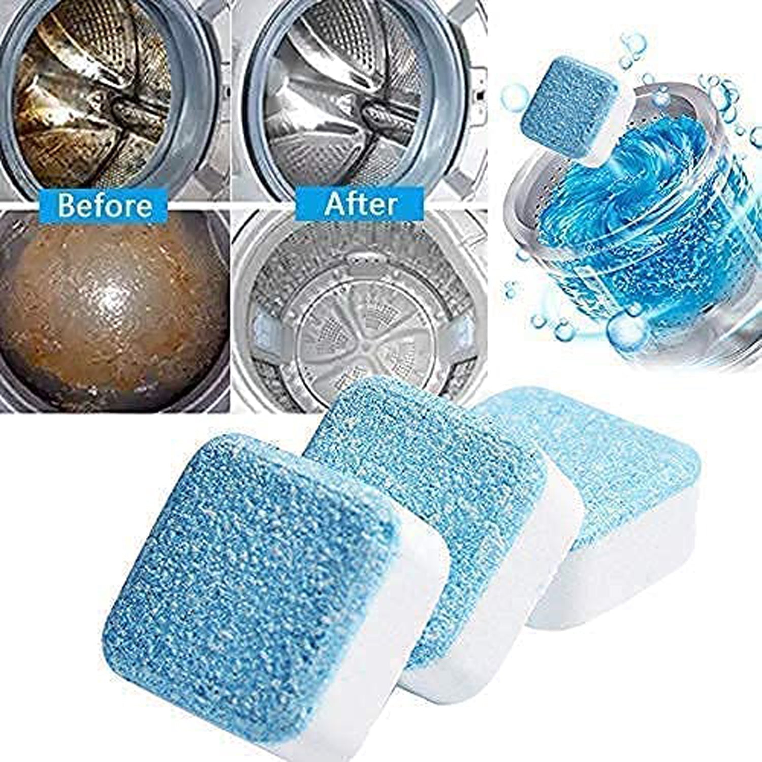 Washing Machine Effervescent Tablet Front and Top Load Machine Tablet for Perfectly Cleaning of Tub & Drum Stain Remover Washer Cleaner (12 Pcs Set)