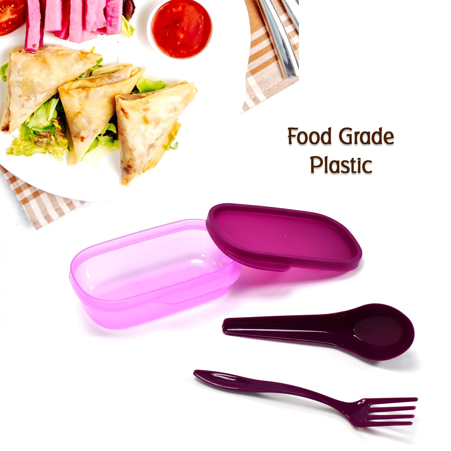 Unbreakable Divine Leak Proof Plastic Lunch Box Food Grade Plastic BPA-Free 2 Containers with Spoon