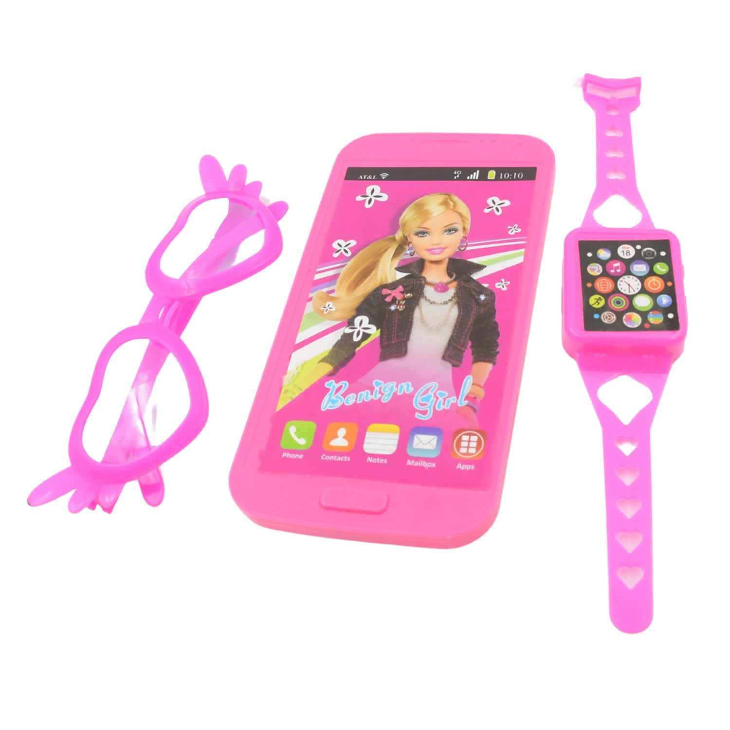 Barbiee Phone, Watch and Glasses Set for Girls, Beautiful Barbie Musical phone ABS Plastic Toy Battery Operated Barbie Glass | Musical Mobile Phone  / Toddler / Toy Phone for Kids / Calling Toy Phone (3 Pcs Set, Battery Not Included)