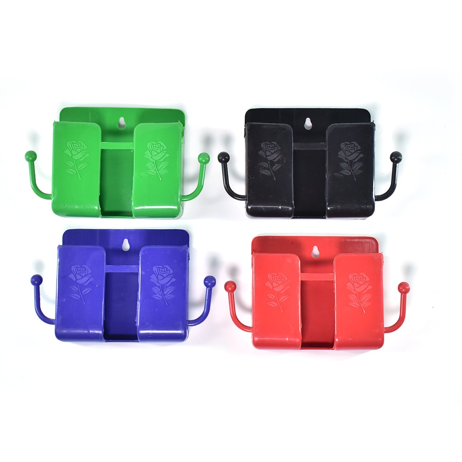 Wall Mounted Storage Box / Remote Storage Organizer Case with 2 Side Hanging Hooks (4 Pcs Set)