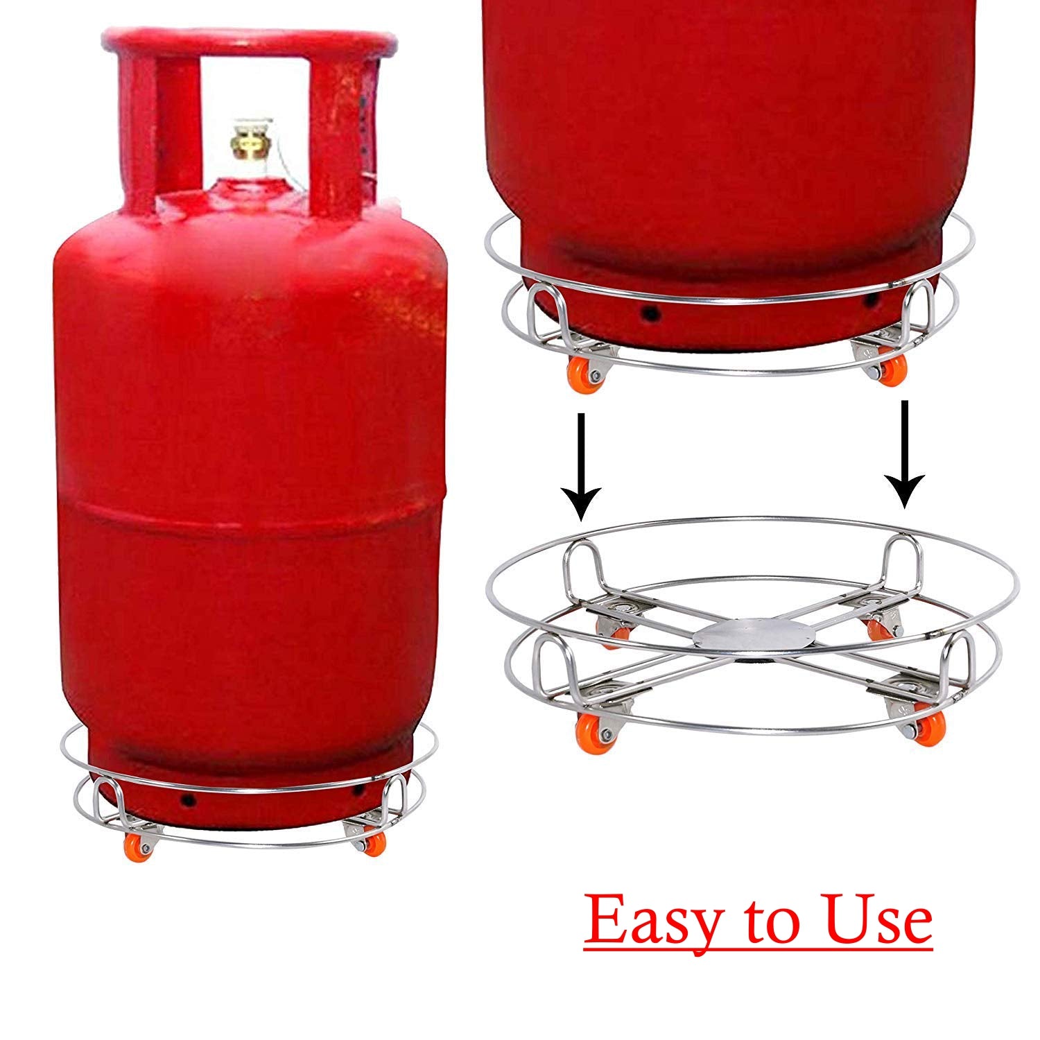 Stainless Steel Gas Cylinder Trolley with Wheels LPG Cylinder Roller Stand Movable Trolley