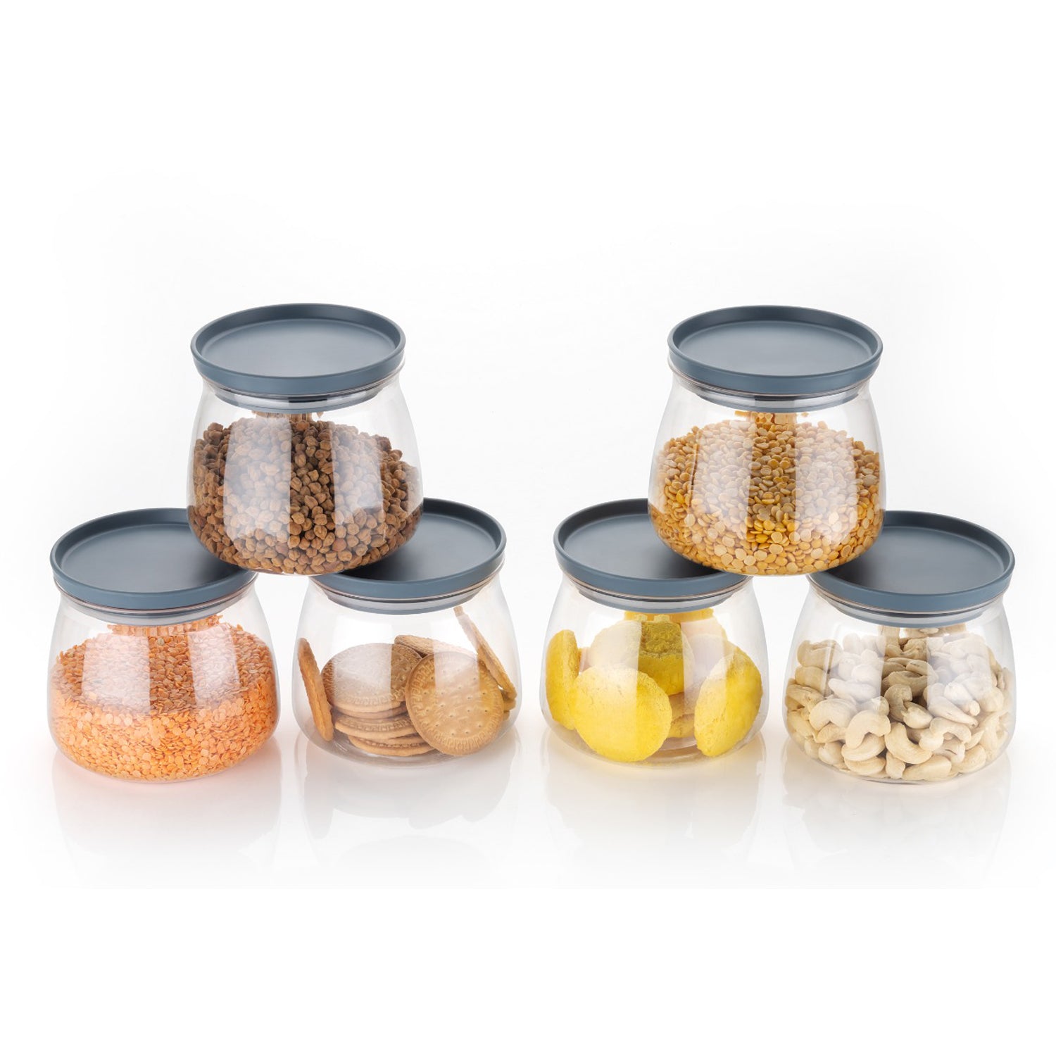 2286 Matka Shaped Jar with Air Tight & Leak Proof Lid (Multicolour) (Set of 6) (900Ml)