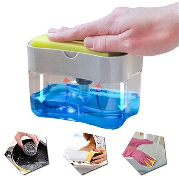 2-in-1 Liquid Soap Dispenser on Countertop with Sponge Holder