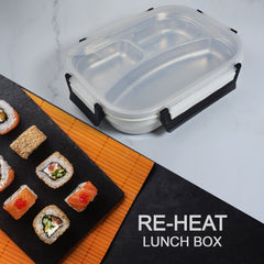 White Transparent Lunch Box for Kids and adults, Stainless Steel Lunch Box with 3 Compartments.