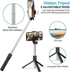 Selfie Stick Tripod with Bluetooth Remote and Flash 3-in-1