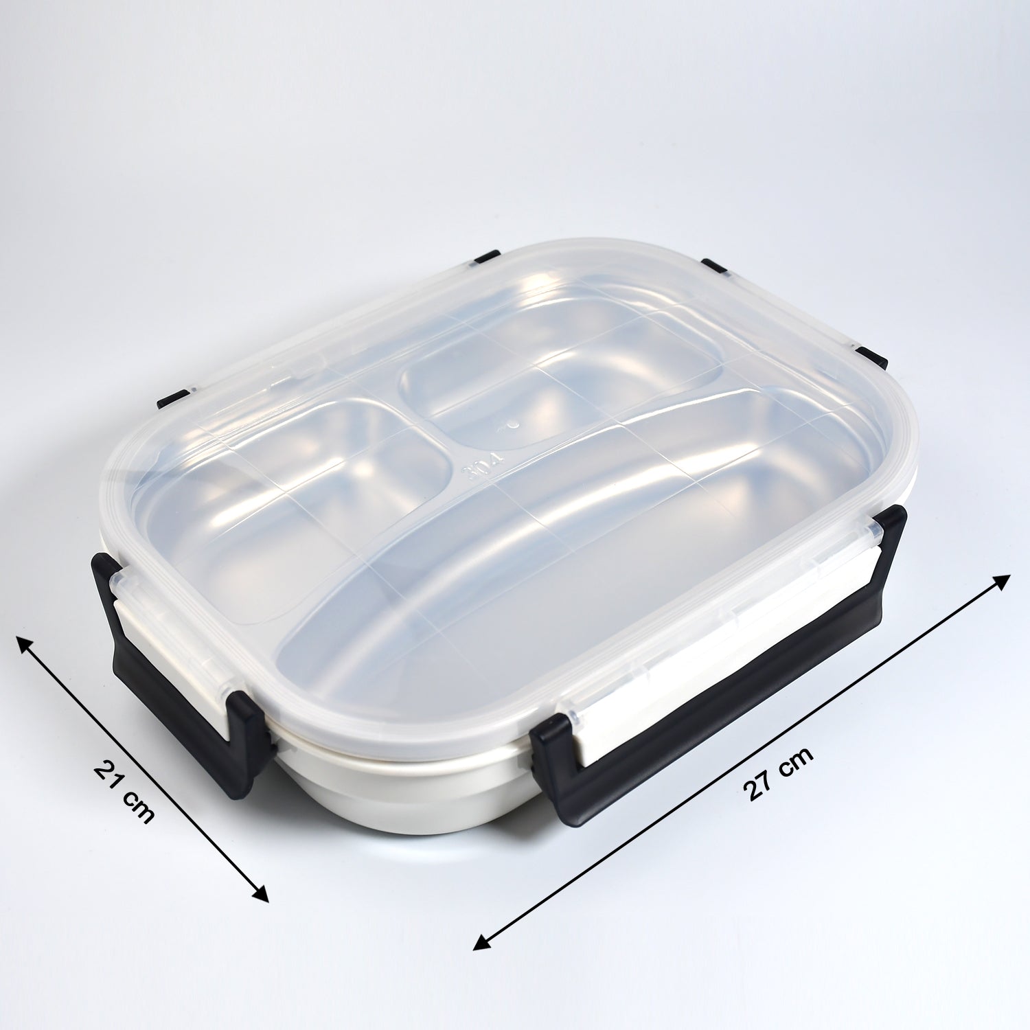 White Transparent Lunch Box for Kids and adults, Stainless Steel Lunch Box with 3 Compartments.