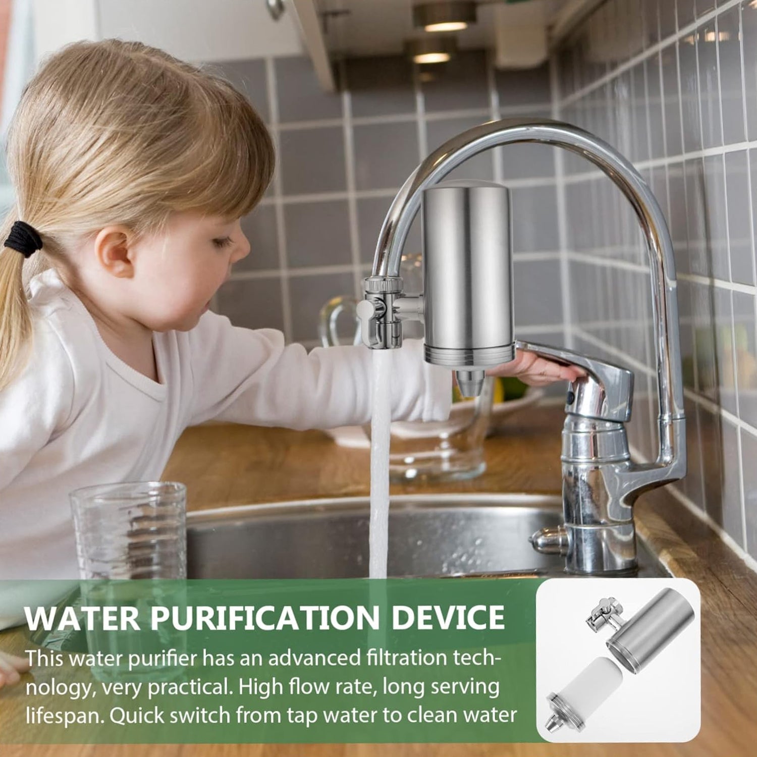 Stainless Steel Faucet Mount Water Filter Water Purifier (1 Set)