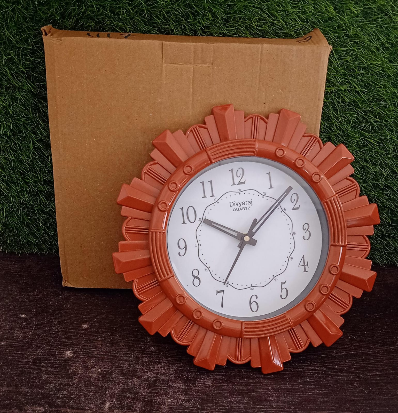 Wooden Look Round Wall Clock - Battery Operated, Easy-to-Read, Plastic Design for Home/Office