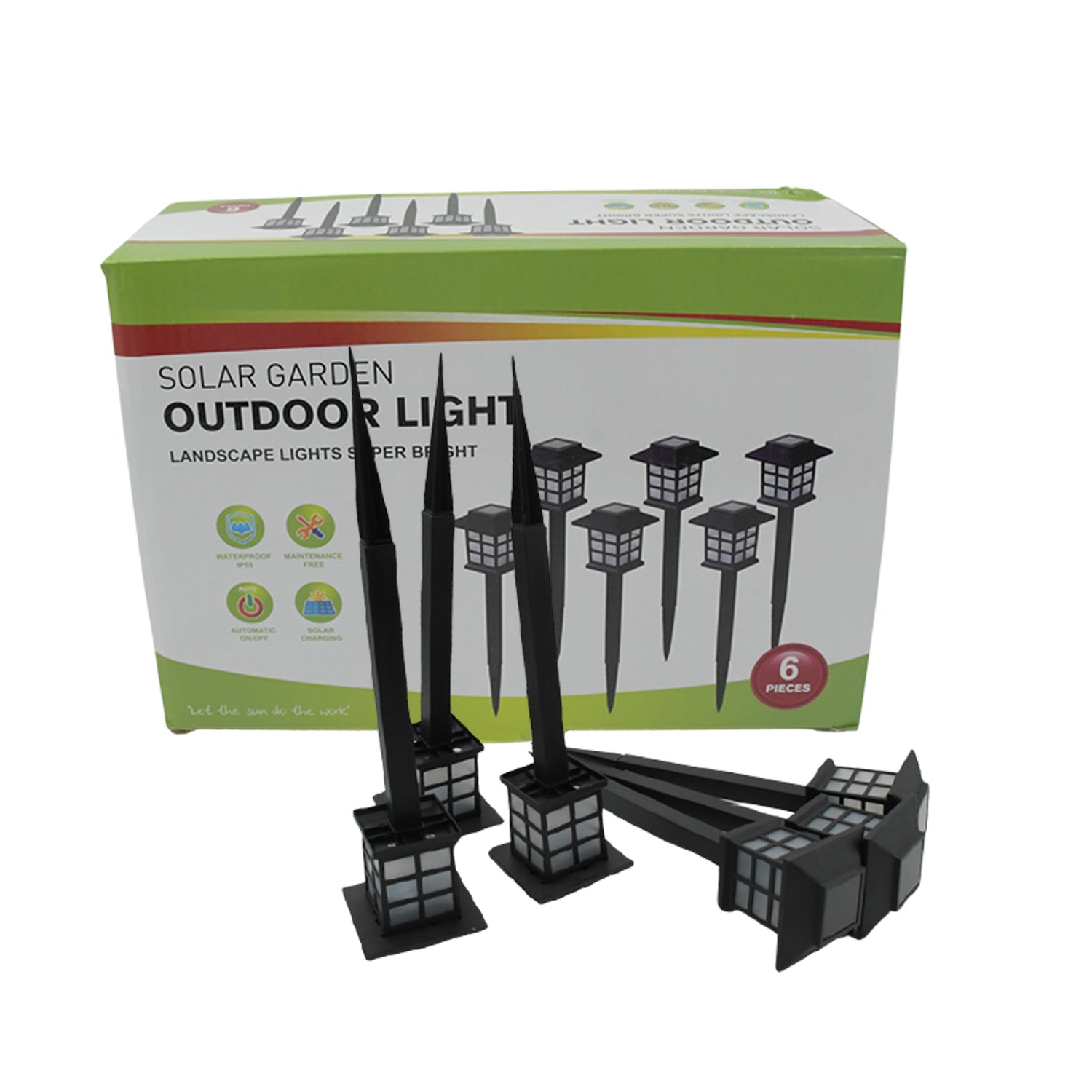 Big Solar Outdoor Lights (6 Pc Set) Waterproof, 10-Hour Long-Lasting