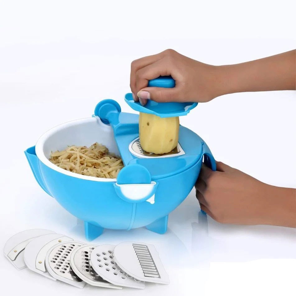 Multifunctional Vegetable Fruits Cutter Shredder with Rotating Drain Basket