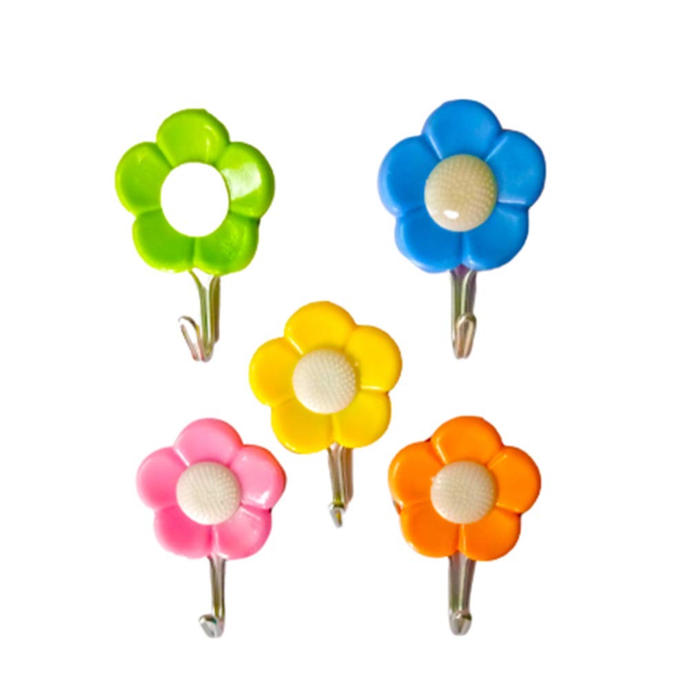 Plastic Self-Adhesive Flower Shape Hooks (Pack of 5)