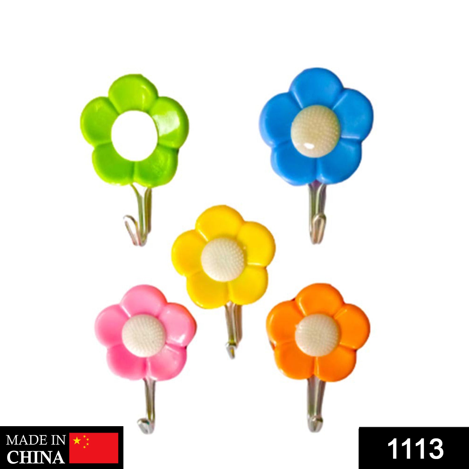 Plastic Self-Adhesive Flower Shape Hooks (Pack of 5)