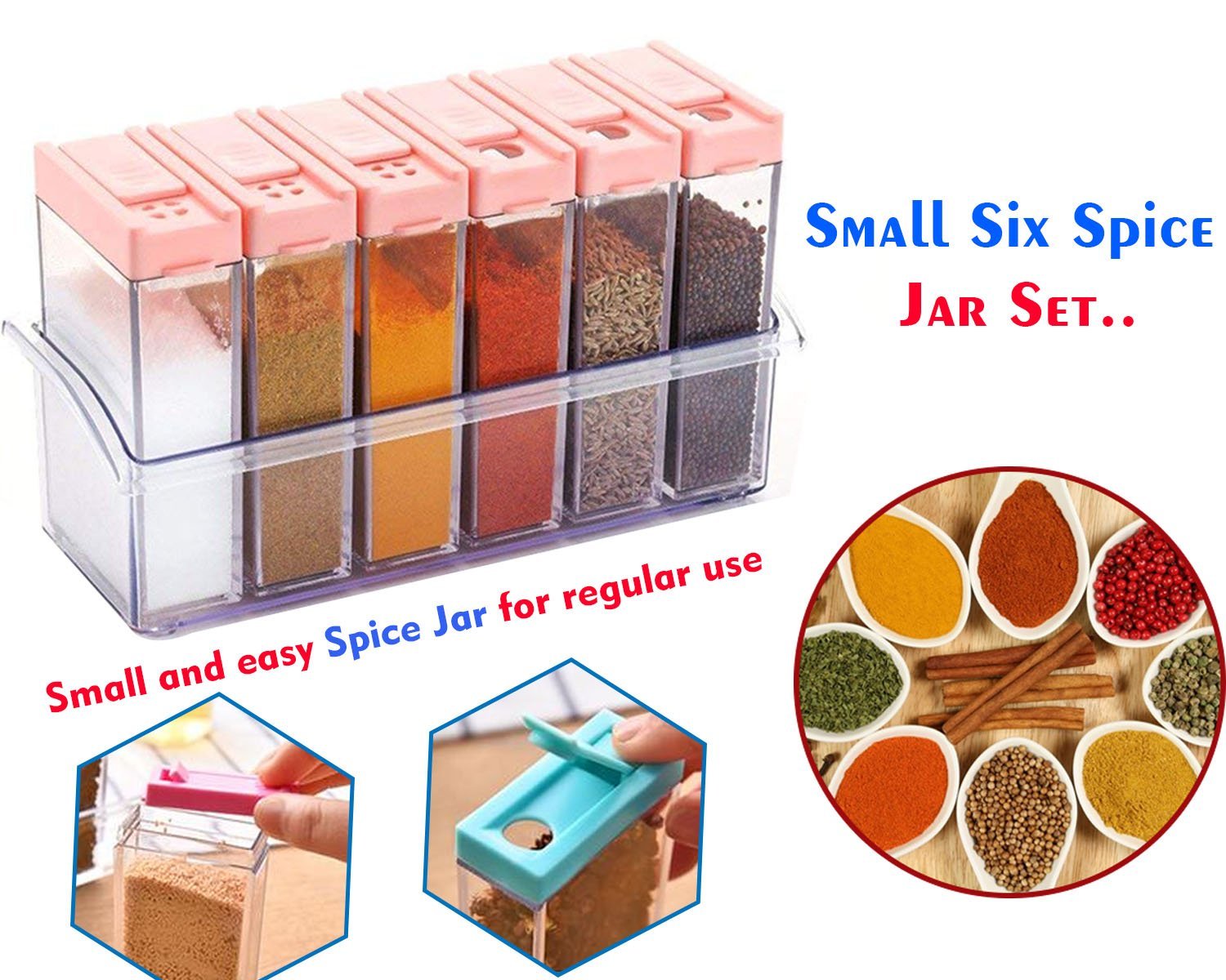 Plastic Spice Jars (6 pcs, 14x22x8cm, Multicolour)