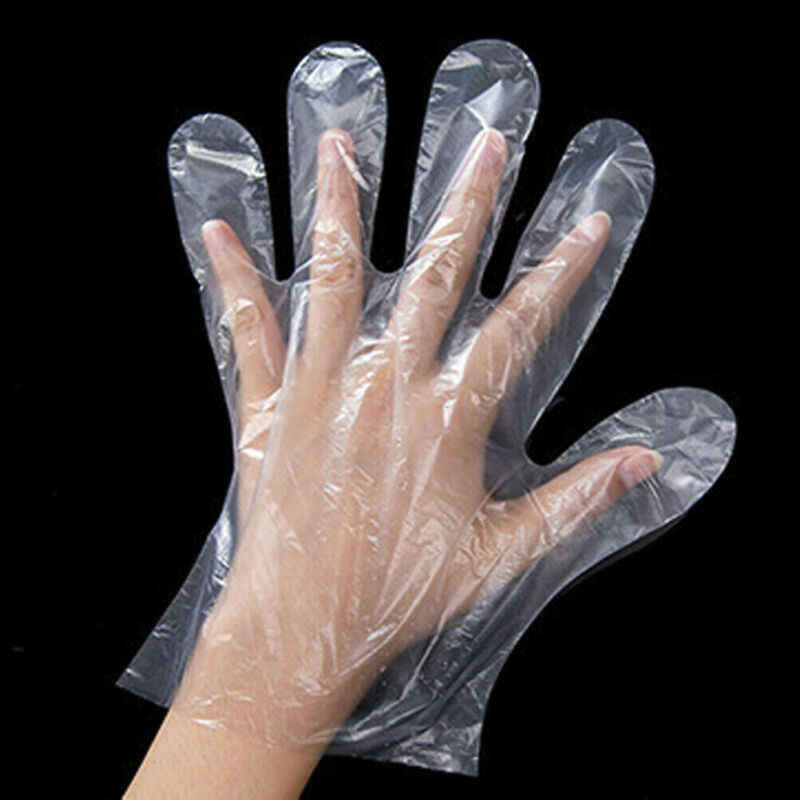 Plastic Transparent Disposable Clear Gloves (White) (100Pc)