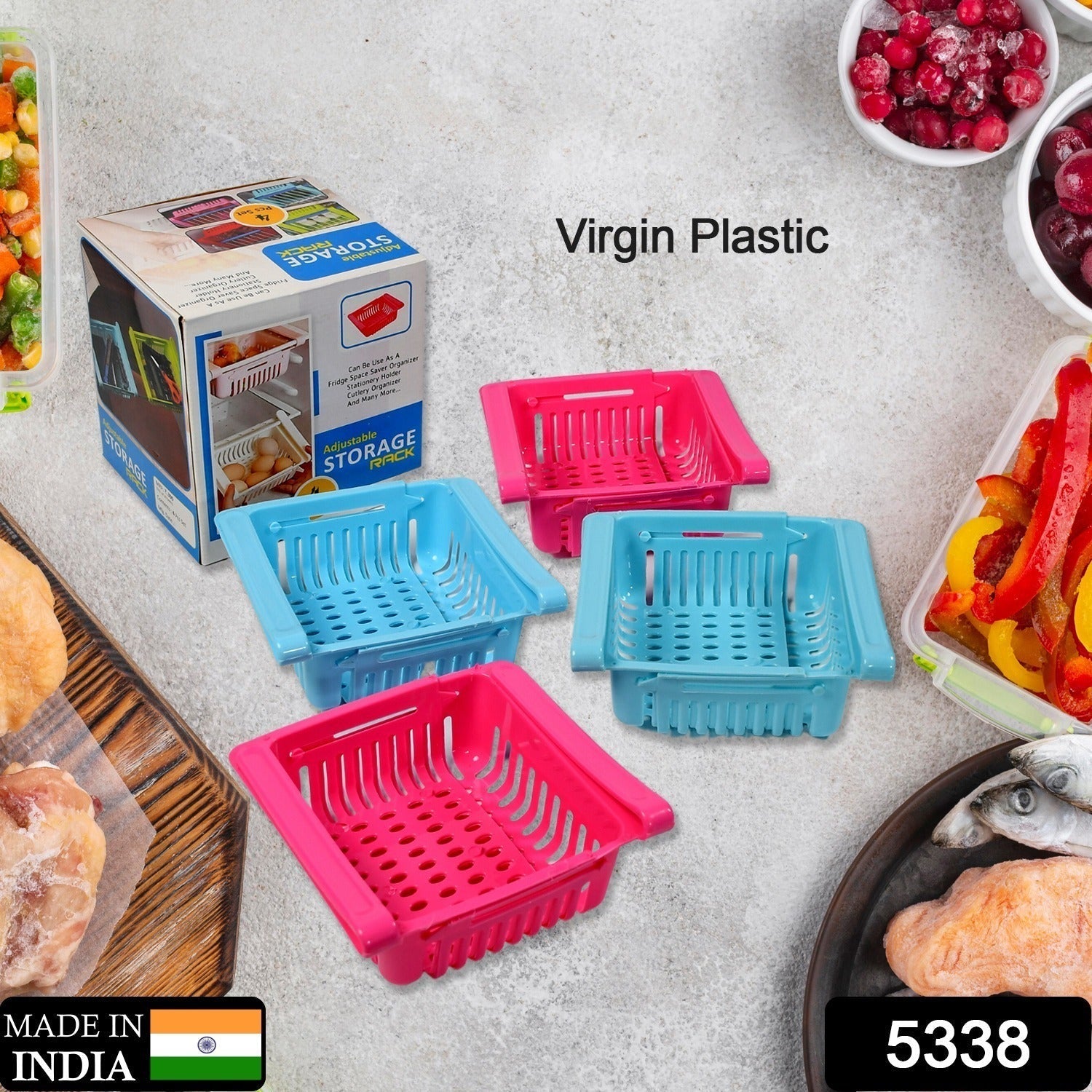 Virgin Freeze Storage Unbreakable Adjustable Multi Color Tray with Extra Storage | Easy to Remove, Easy to Clean | Pack of 4 Tray