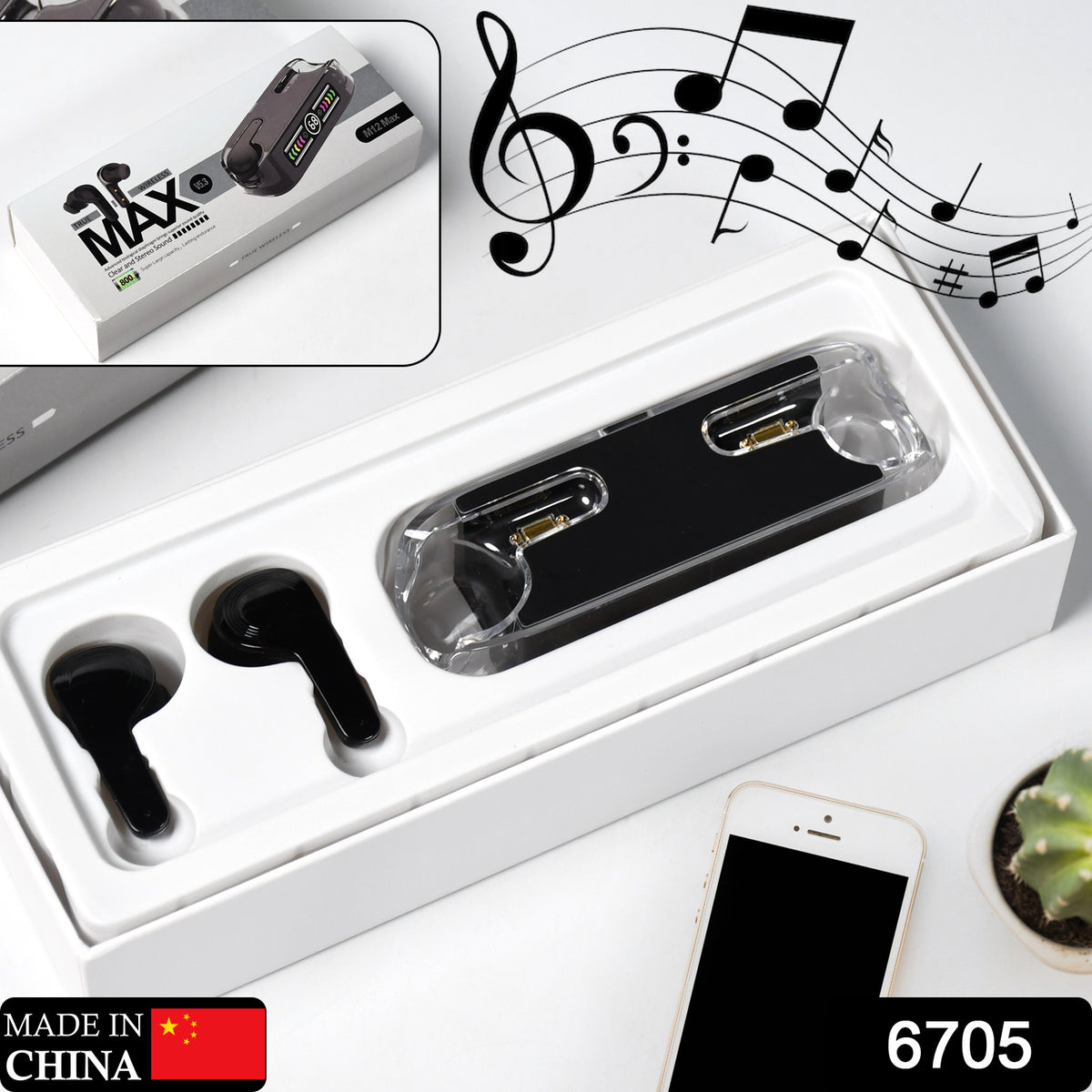 Earphones With Touch Control Black Bluetooth M12 Max  Wireless Technology Stereo Sound Made With High-end Material