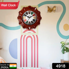 Wooden Look Round Wall Clock - Battery Operated, Easy-to-Read, Plastic Design for Home/Office