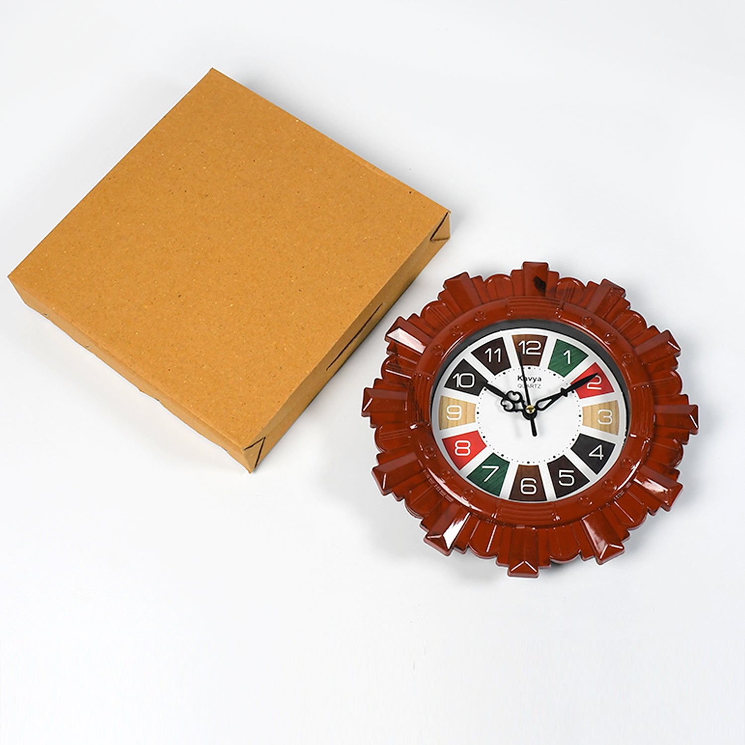 Wooden Look Round Wall Clock - Battery Operated, Easy-to-Read, Plastic Design for Home/Office