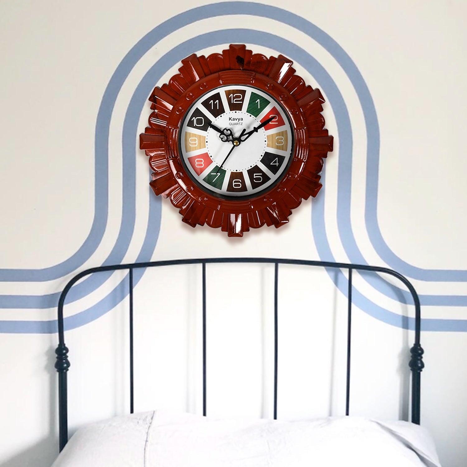 Wooden Look Round Wall Clock - Battery Operated, Easy-to-Read, Plastic Design for Home/Office