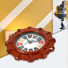 Wooden Look Round Wall Clock - Battery Operated, Easy-to-Read, Plastic Design for Home/Office