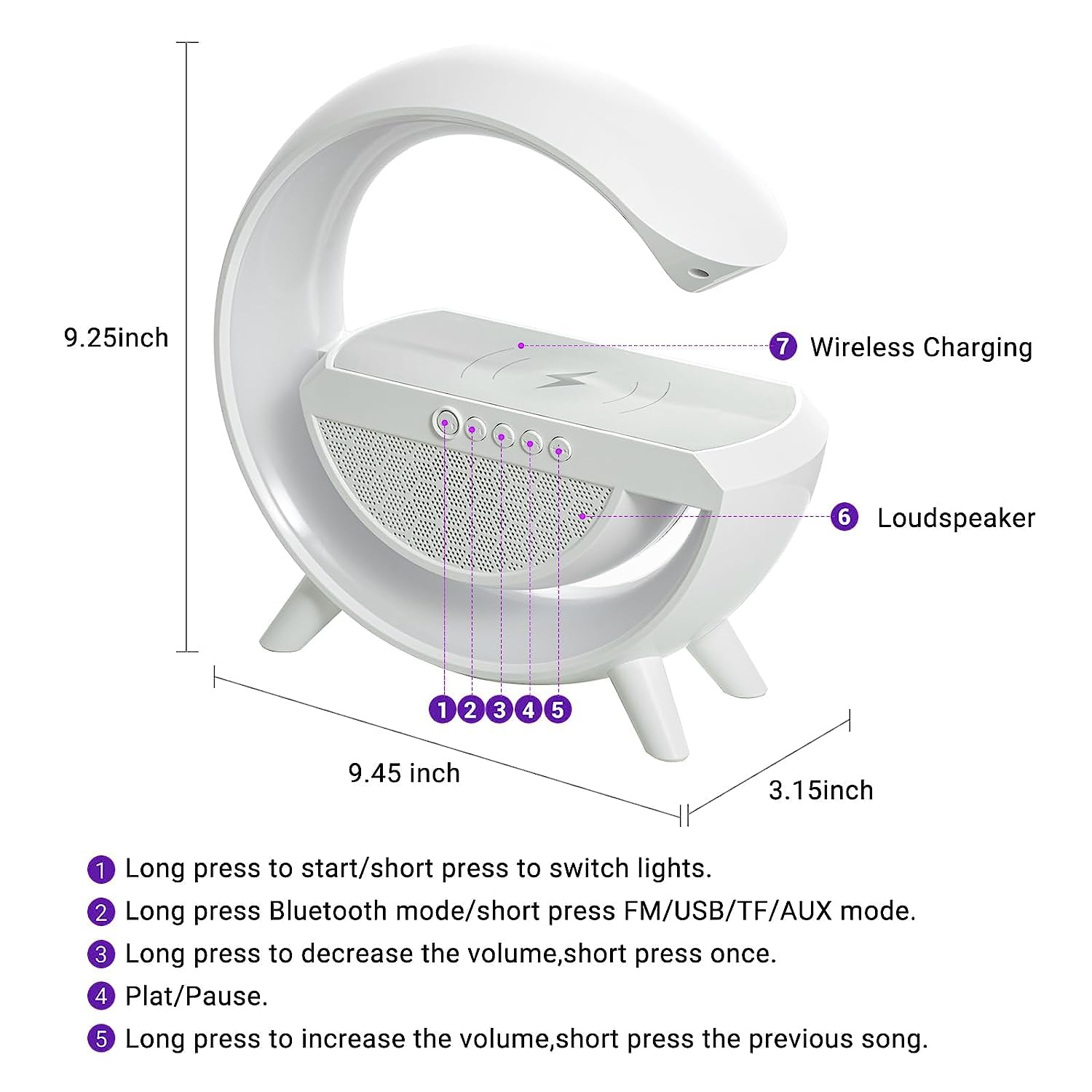 LED Night G Speaker Lamp with Bluetooth Speaker & Wireless Charging